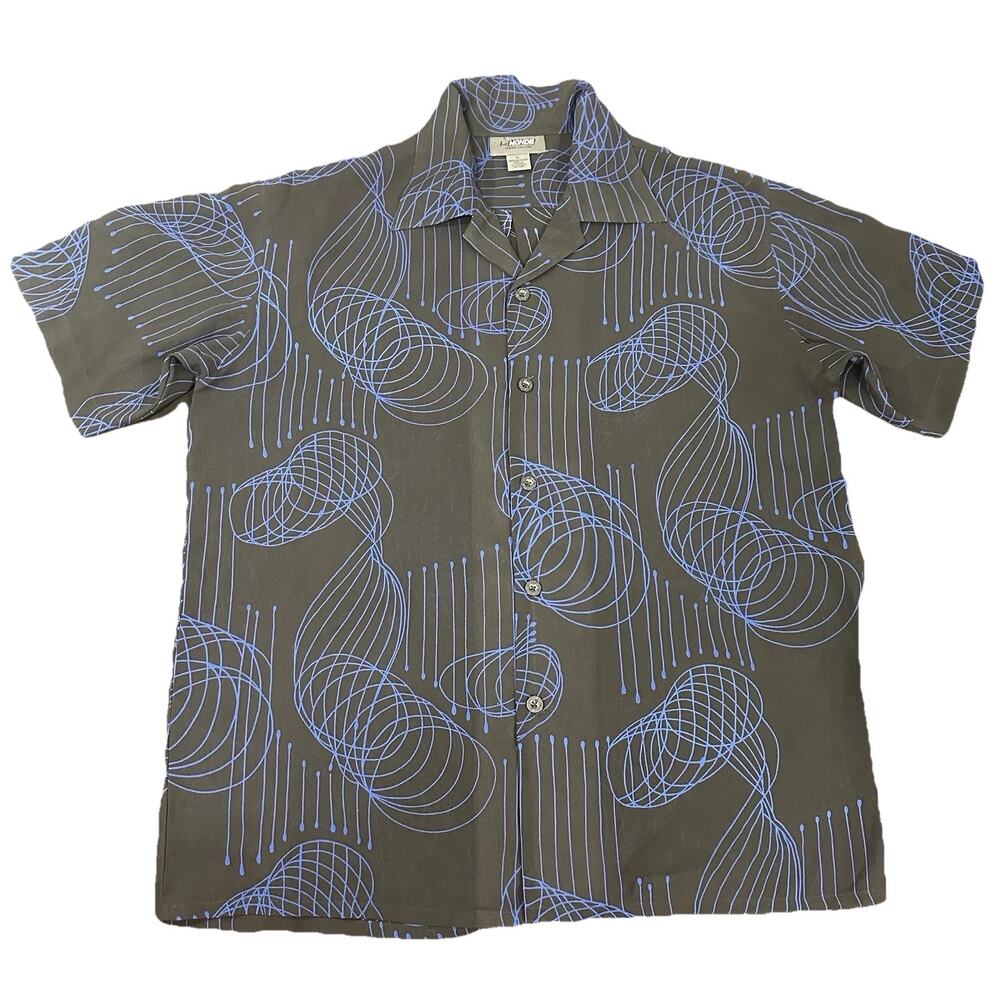 LeMonde Homme Couture XL Men’s Short Sleeve ButtonUp Shirt Abstract Blue Pattern